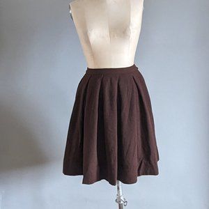 Vintage Brown Wool Pleated School Girl Full Circle A-Line Skirt Size XXS XS